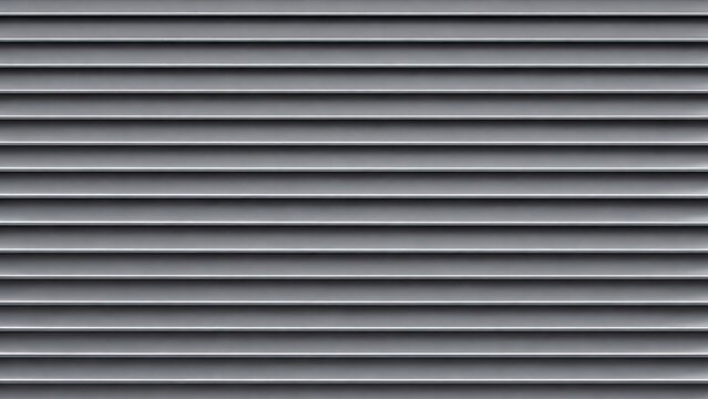 Abstract grey metal louvered background for industrial or architectural design elements with horizontal lines and shadows.