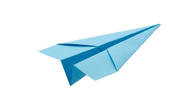 Light blue paper plane flying in the air isolated on transparent background