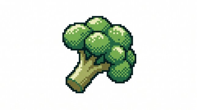 16-bit pixel art illustration of a simple green broccoli game item isolated on white.