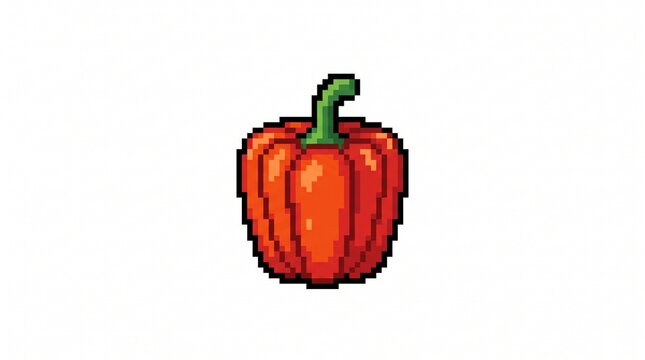 16-bit pixel art illustration of a simple red bell pepper game item isolated on white.
