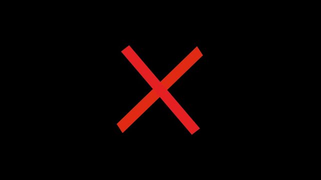 Red Cross Mark X Symbol on Black Background
Red X Error Symbol Animation on Black Background