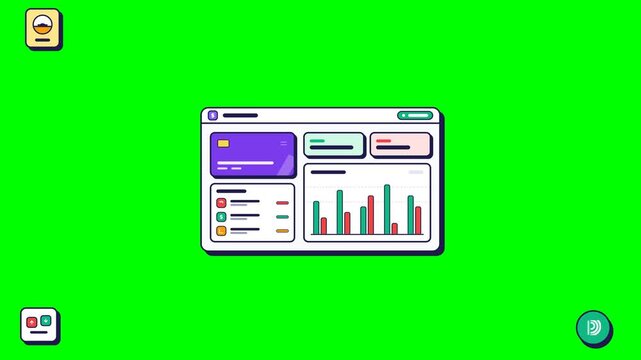 Digital business dashboard interface icons on green background