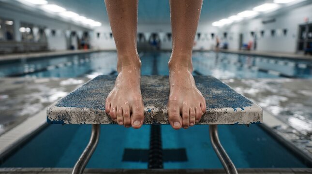 feet gripping starting block diving board swimming pool indoor
