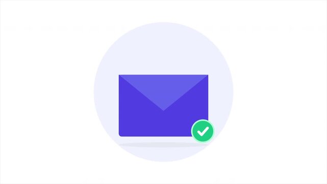 Animated illustration of an email or message being successfully sent, featuring an envelope, a paper plane, and a green checkmark, symbolizing digital communication and delivery confirmation.