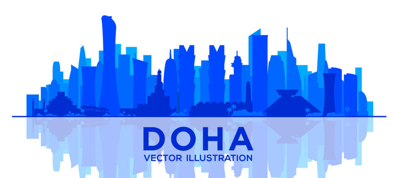 Doha skyline vector illustration with city skyline buildings, skyscrapers