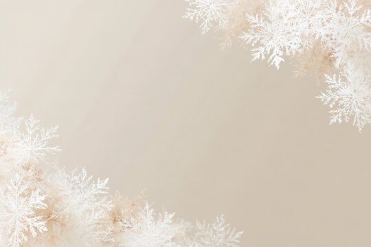 Beige winter background with white snowflake frame for holiday greeting cards invitation and seasonal wallpaper design in soft pastel minimalist texture