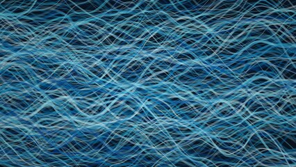 Abstract background, with numerous flowing, thin, and wavy, lines in shades, of cyan and, light blue against, a dark navy, blue backdrop surface area © Asma
