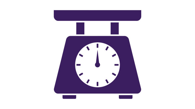 Purple digital weighing scale icon featuring flat vector style against white background