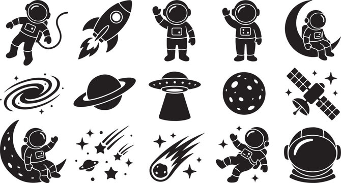Space astronaut and galaxy sticker vector pack