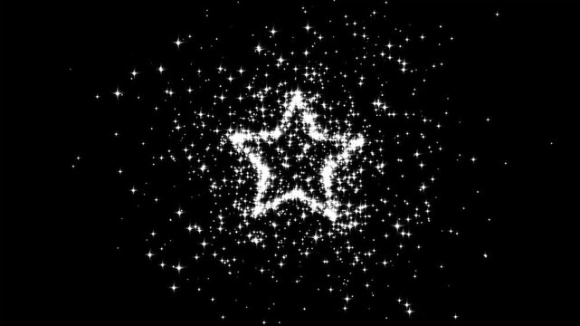 White glowing glitter particle trail with magic sparkles and twinkle stars,glowing glitter sparkles effect, twinkling stars animation on black screen background.4k loop video