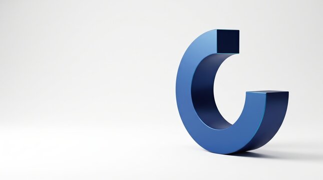 3D blue letter G with curved typography style on clean white background for modern graphic design and branding layouts