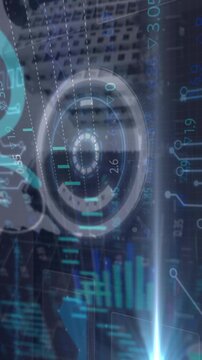 Futuristic digital business and financial data display animation