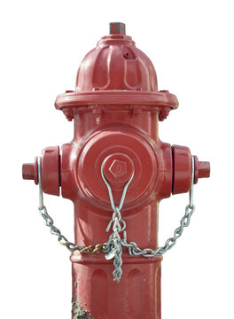 a red fire hydrant with chains on its caps Isolated on transparent background&nbsp;