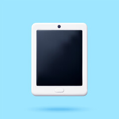White touchscreen tablet pc or smartphone with blank black display on blue background. 3D vector illustration of mobile technology. Digital communication and app interface concept. © absent84