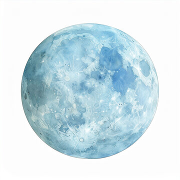 Vintage study of pale blue planet, antique scientific watercolor, isolated on white background, delicate hand-painted details, faded pigments.