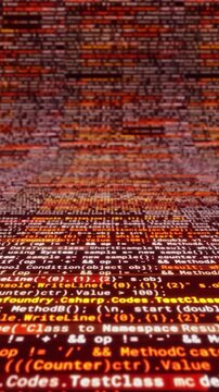 Abstract red programming code scrolling upwards