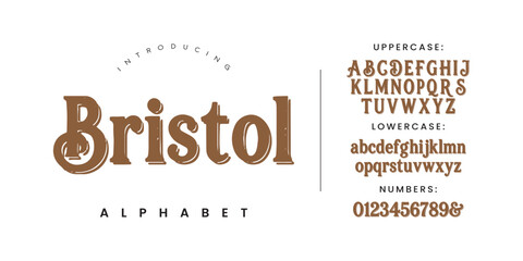 Bristol font brown alphabet retro typography display vintage lettering design creative script letters vector text © fourmonths