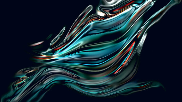 Abstract multi colored chrome liquid fluid wave background with dark backdrop