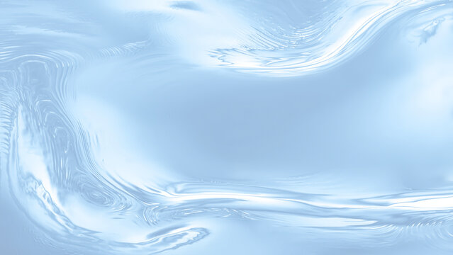 Abstract icy light blue liquid chrome frame background with empty center space