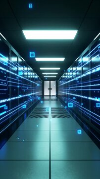 Futuristic ai server room animation with blue data