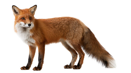 Obraz premium Full body side view of a standing red fox with thick fur and bushy tail