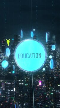 Futuristic city network with digital information - education info