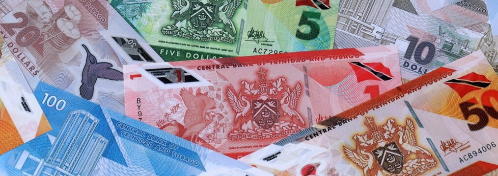 Big amount of Trinidad and Tobago dollar money banknotes. Trinidad and Tobago bills of TTD currency