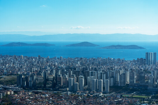 View of Istanbul city skyline with islands in the distance