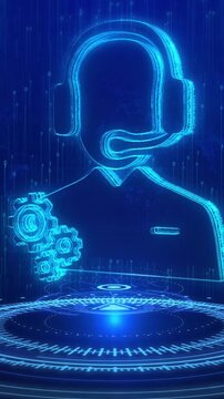 Futuristic digital customer support agent icon loop