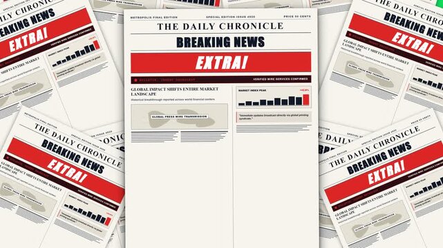 Newspaper Pages Transition Falling to Fill Screen and Flying Away on Chroma Key Green Screen Background
