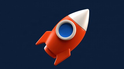 Fototapeta premium 3D Rendered Cartoon Rocket Ship Ascending into Space on a Dark Blue Background