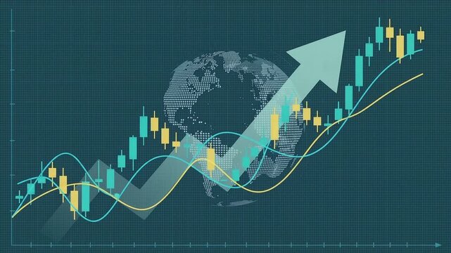 Global finance growth chart with ascending arrow and earth globe in cinematic motion