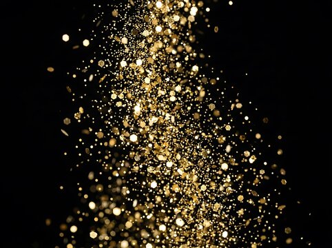 Abstract gold and silver glitter particles on black background