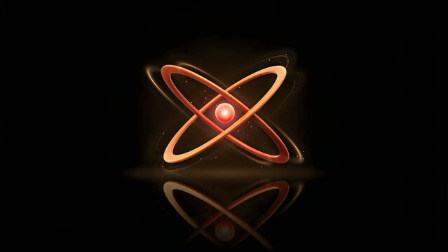 Modern abstract atom symbol with glowing core on dark background
