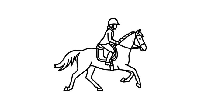Equestrian Rider on Horseback - Line Art Illustration