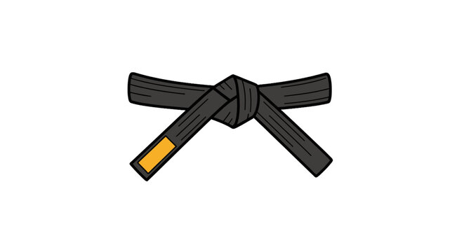 Black Belt Tied Knot Illustration, Martial Arts Achievement Symbol