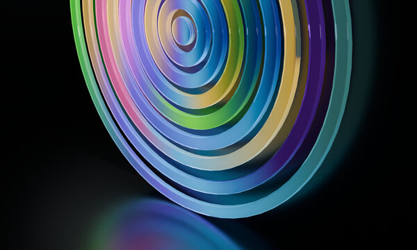 Tilted 3D ring disc glowing above its reflection