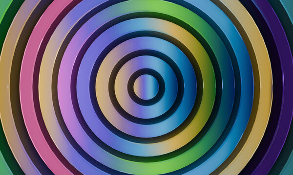 Concentric iridescent 3D rings filling the frame