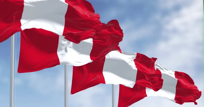 Close-up view of Peru national flags waving in the wind