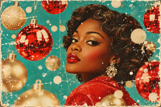 black woman among Christmas baubles