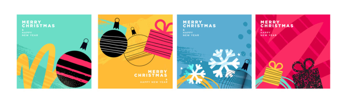 Christmas and New Year. Vector illustrations for holiday greeting card, poster, cover design, website and social media banner, marketing material.
