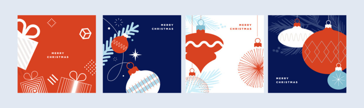Merry Christmas and Happy New Year. Vector illustrations for holiday greeting card, poster, cover, website and social media banner, marketing material.