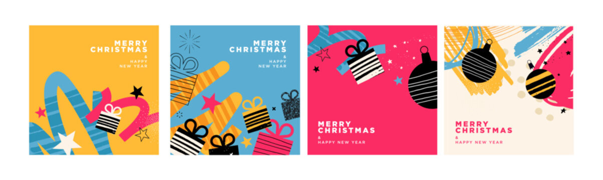 Christmas and New Year. Abstract vector illustrations for holiday greeting card, poster, cover design, website and social media banner, marketing material.