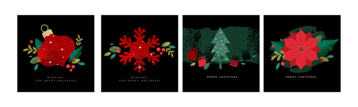 Merry Christmas and Happy New Year. Vector illustrations for holiday greeting card, poster, cover, website and social media banner, marketing material.