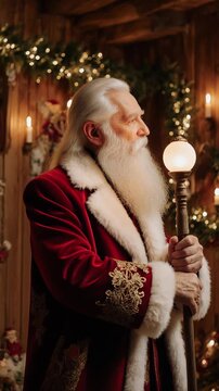 Saint Nicholas Wonderworker elderly man portrait on decorated celebration background AI Generative