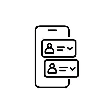 A vector icon representing a patient portal with user profiles on a smartphone, created in line style with editable stroke.