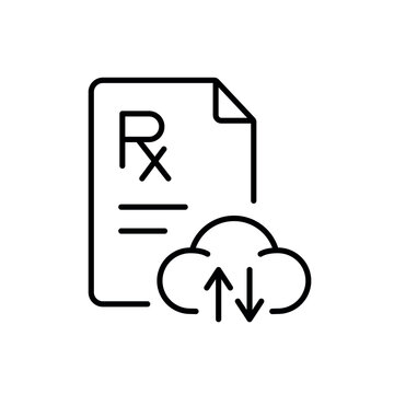 A vector icon representing digital prescription access with cloud synchronization, created in line style with editable stroke.