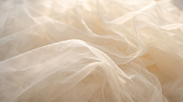 Soft cream sheer fabric flowing, delicate translucent layers, elegant light abstract background