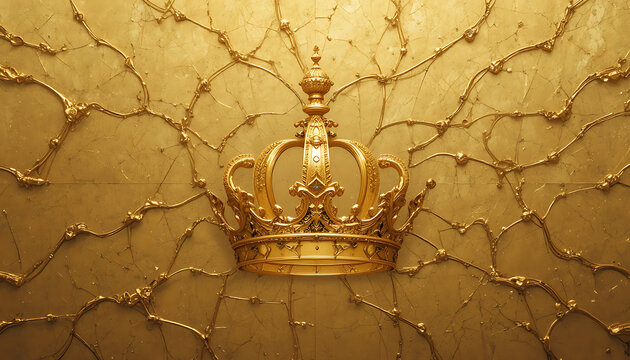 Ornate golden crown centered on a textured metallic gold background