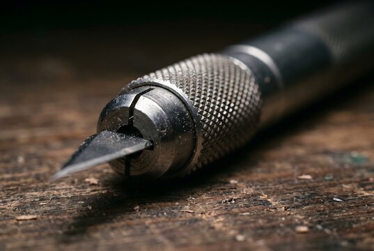 Precision craft knife with metallic collet chuck and knurled grip
